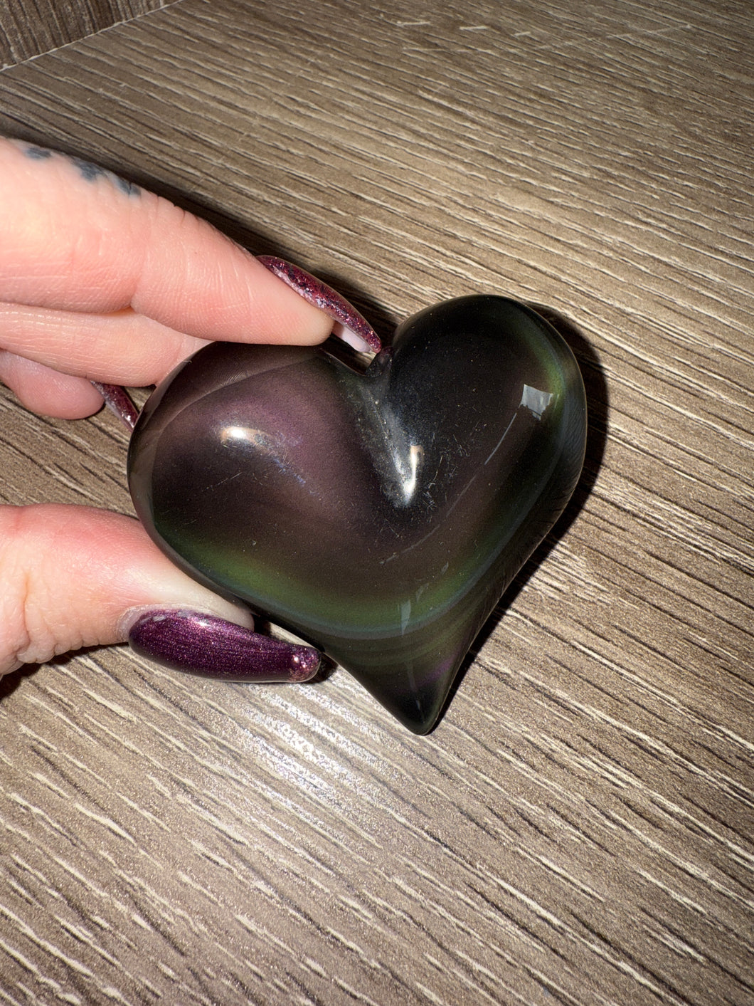 Rainbow Obsidian heart H7-purple green