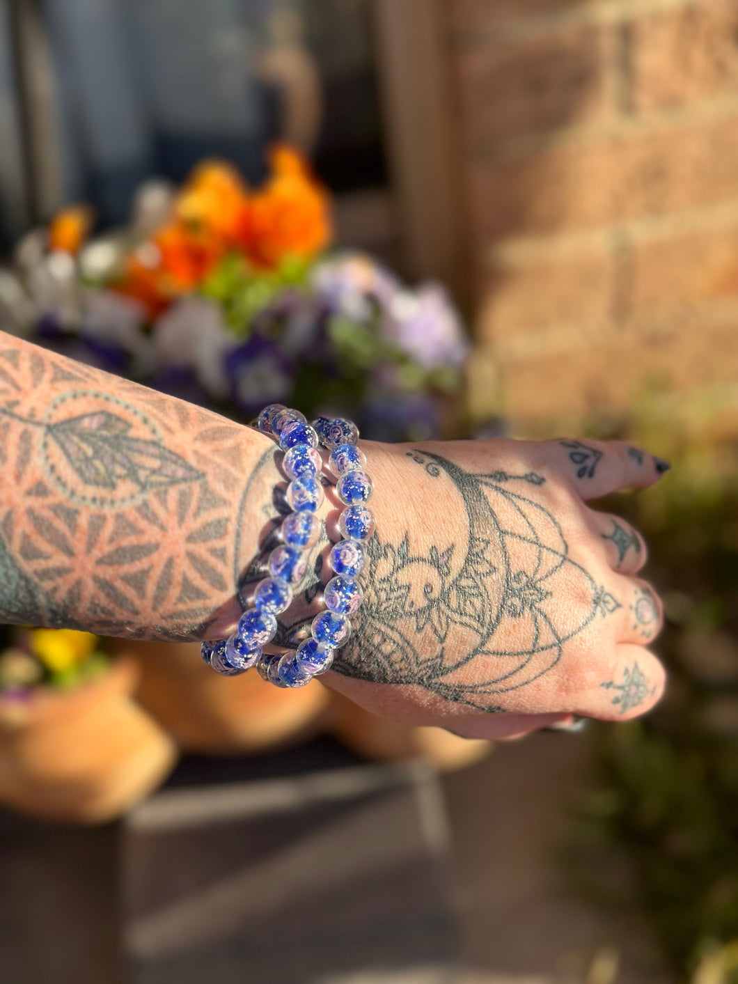 Dark blue Flower pattern MoonGlow Bracelet LARGER
