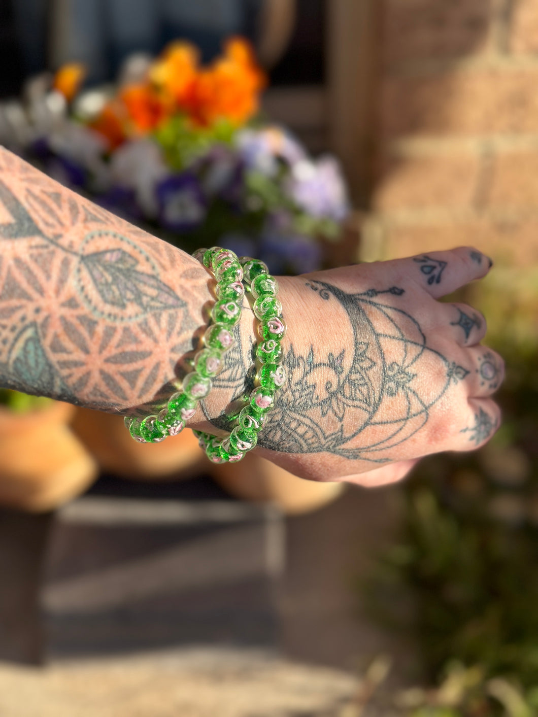 Green Flower pattern MoonGlow Bracelet