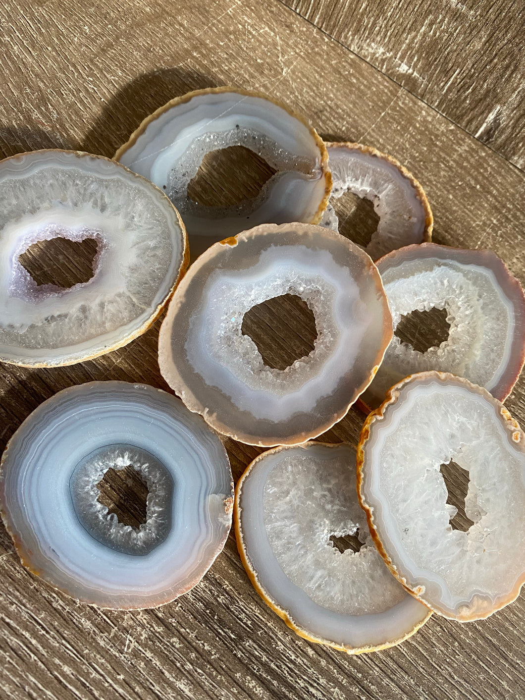 Beautiful natural white/grey agate geode slices